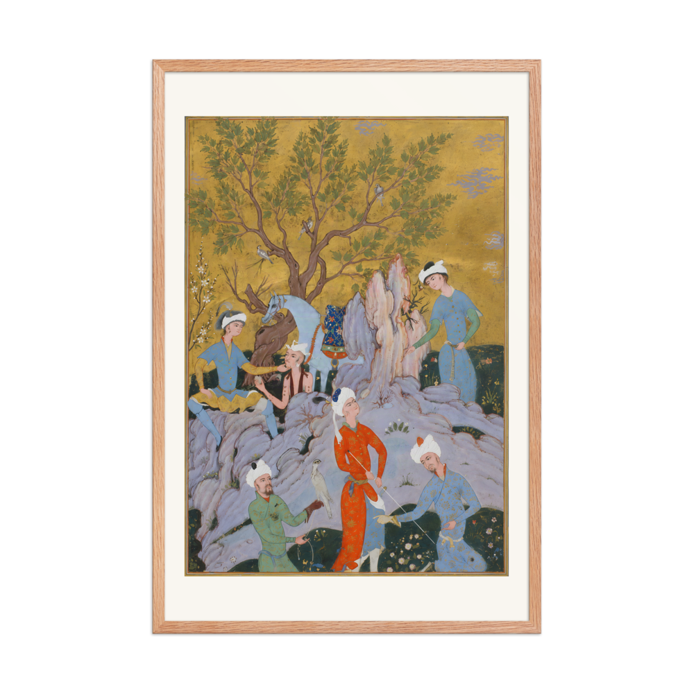 A Princely Hawking Party — Qazvin | Restored Persian Wall Art — view 8