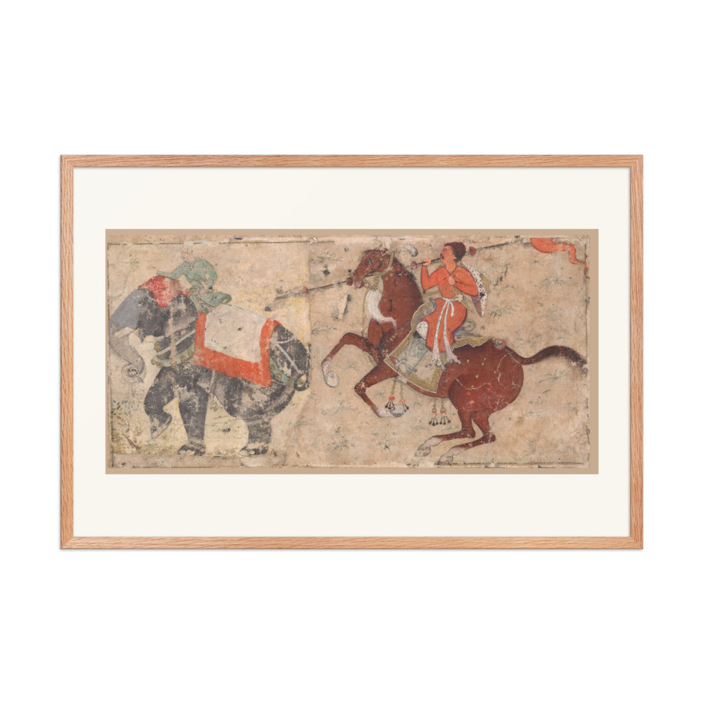 Elephant and Mahout in Combat with Mounted Spearman – Restored Mughal Wall Art — view 9