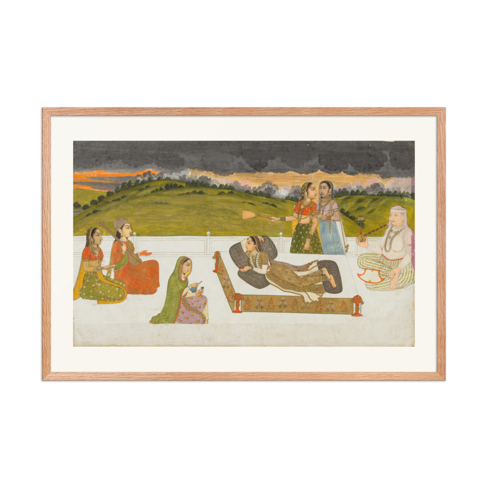 A princess reclining on a terrace with attendants — Restored Mughal Wall Art — view 9