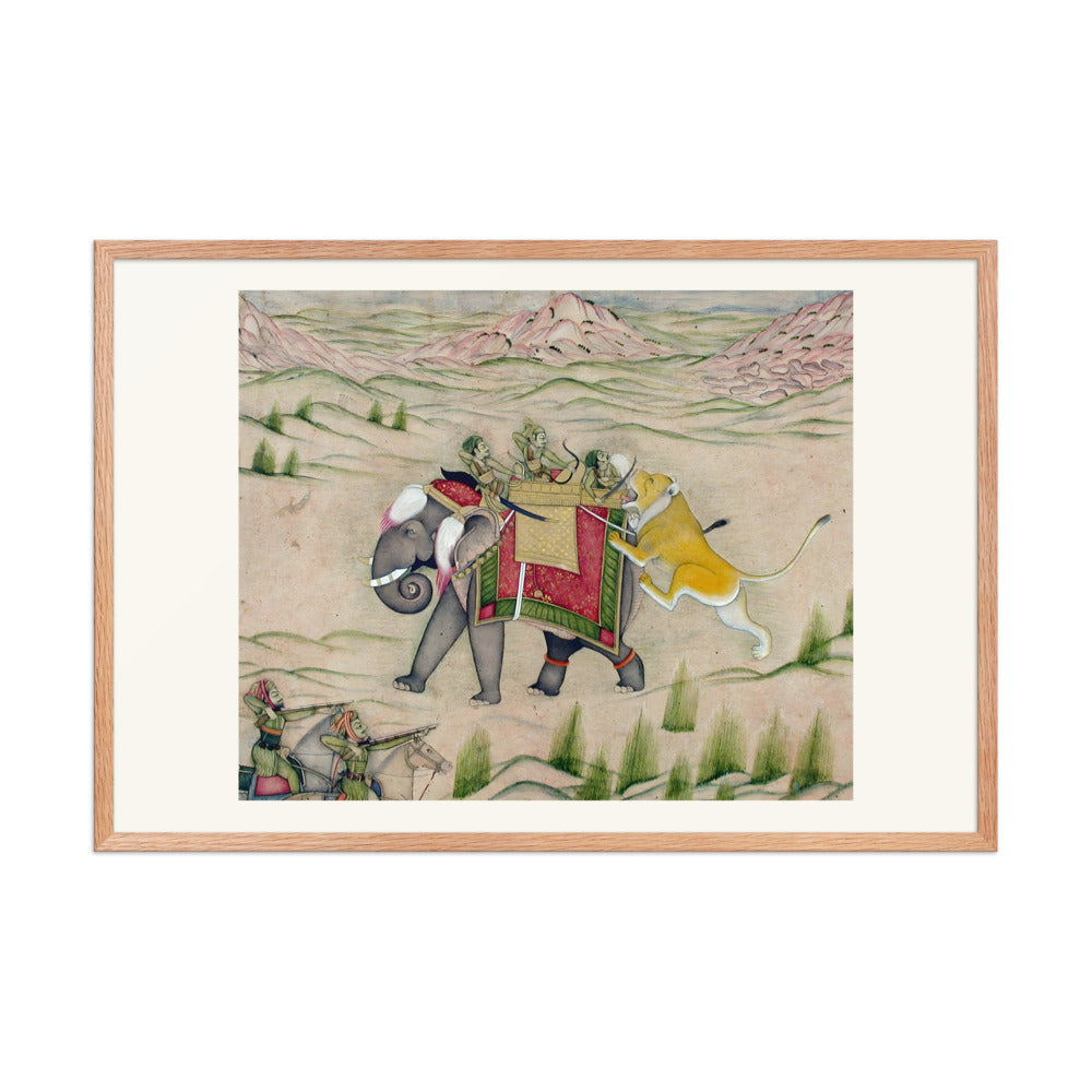 A Lion Attacks the Royal Elephant — Kishangarh Hunt Scene — view 13