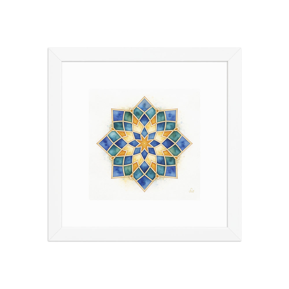 Islamic Geometric Star Pattern Canvas | Mughal Sacred Geometry Wall Art in Sapphire Blue, Teal & Gold — view 3