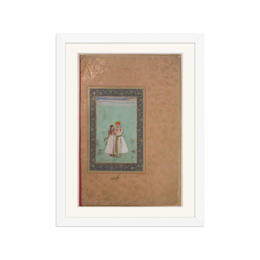 Shah Shuja with a Beloved — Shah Jahan Album Folio | Restored Mughal Wall Art — view 6