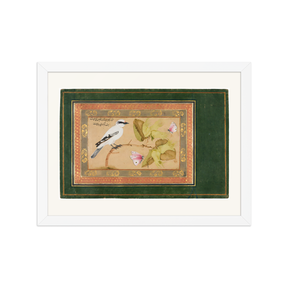 Bird on a Flowering Shrub — Isfahan, 1651 | Restored Persian Wall Art — view 3