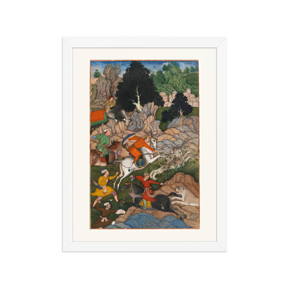 Akbar Hunting — Akbarnama | Restored Mughal Wall Art — view 3