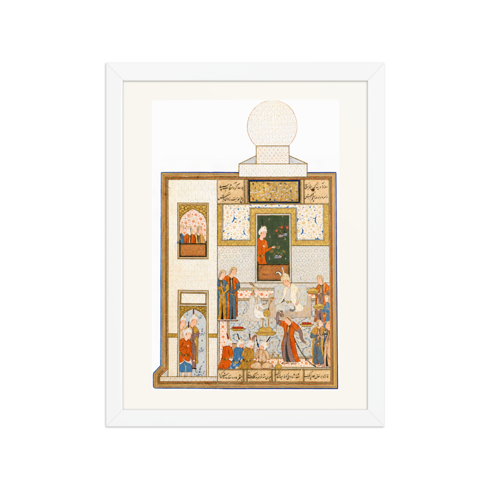 Bahram Visits the White Domed Pavilion — Khamsa of Nizami | Restored Persian Wall Art — view 3