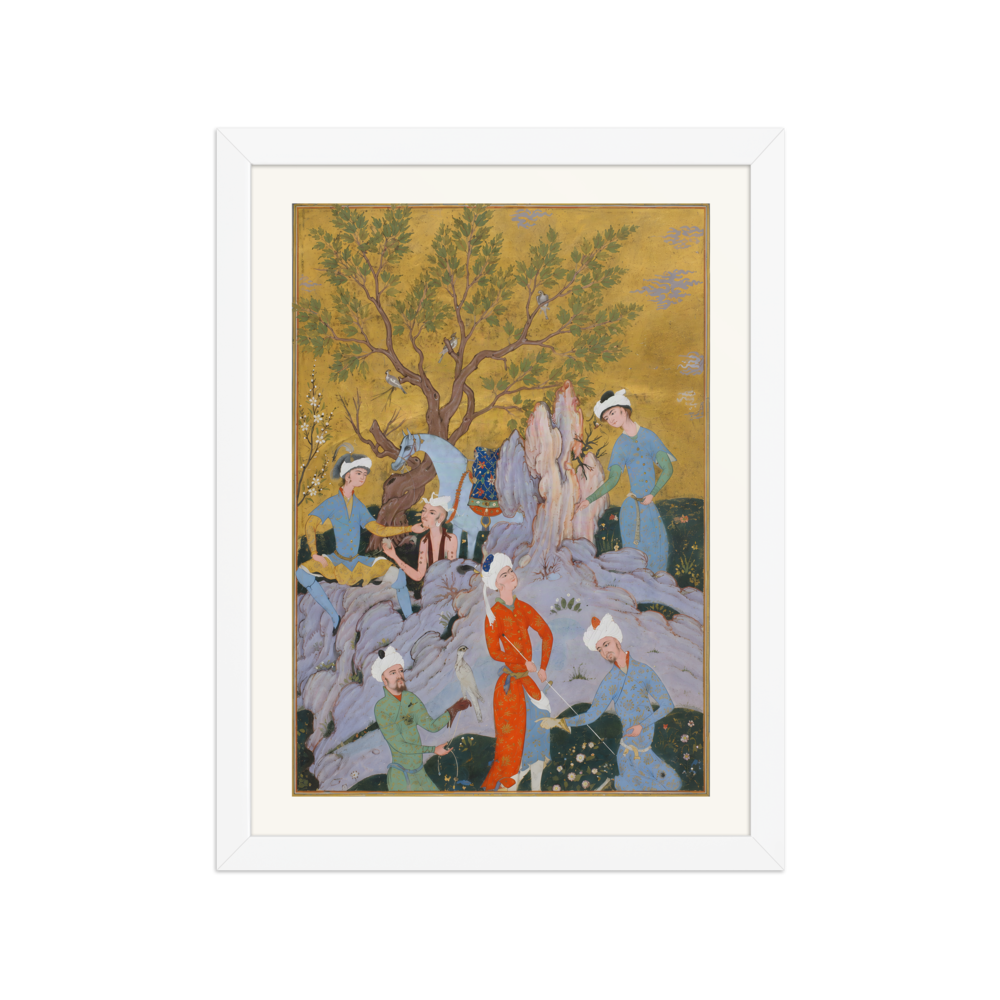 A Princely Hawking Party — Qazvin | Restored Persian Wall Art — view 3