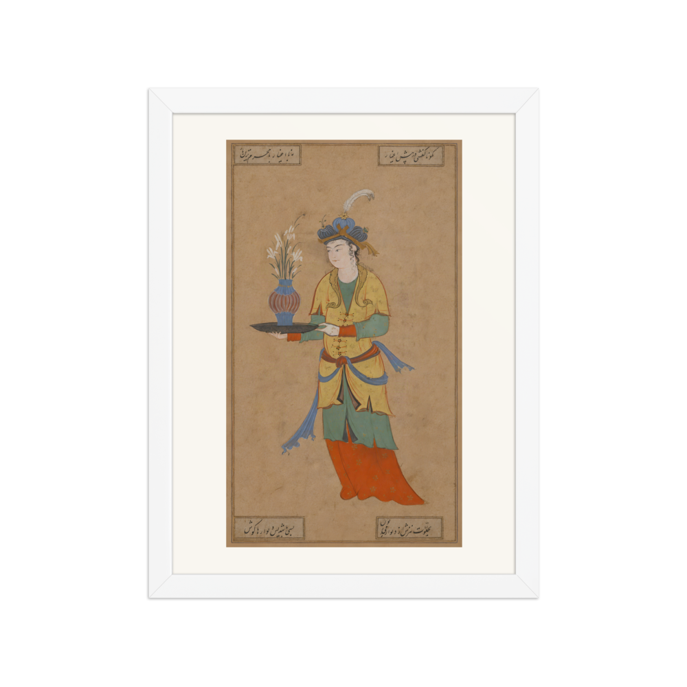 Woman with a Vase of Lilies — Safavid Iran | Restored Persian Wall Art — view 3