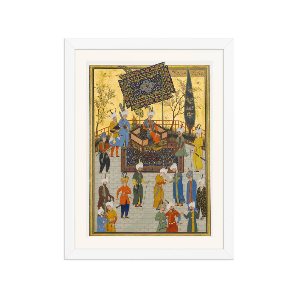 Khusrau Enthroned — Khamsa of Nizami, Herat | Restored Persian Wall Art — view 3