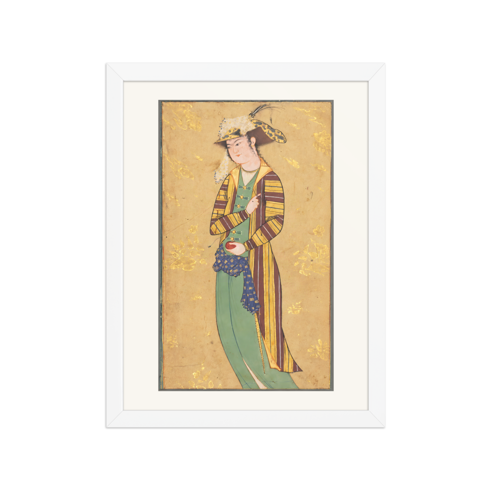 Youth Holding a Pomegranate — Isfahan | Restored Persian Wall Art — view 3