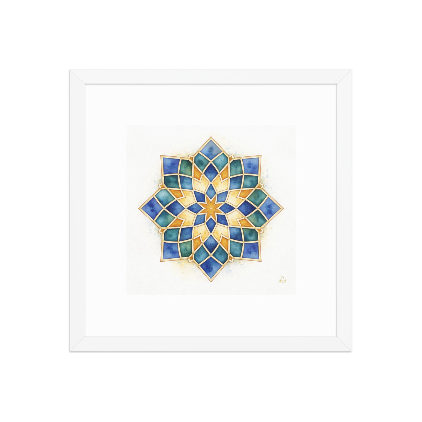 Islamic Geometric Star Pattern Canvas | Mughal Sacred Geometry Wall Art in Sapphire Blue, Teal & Gold — view 6