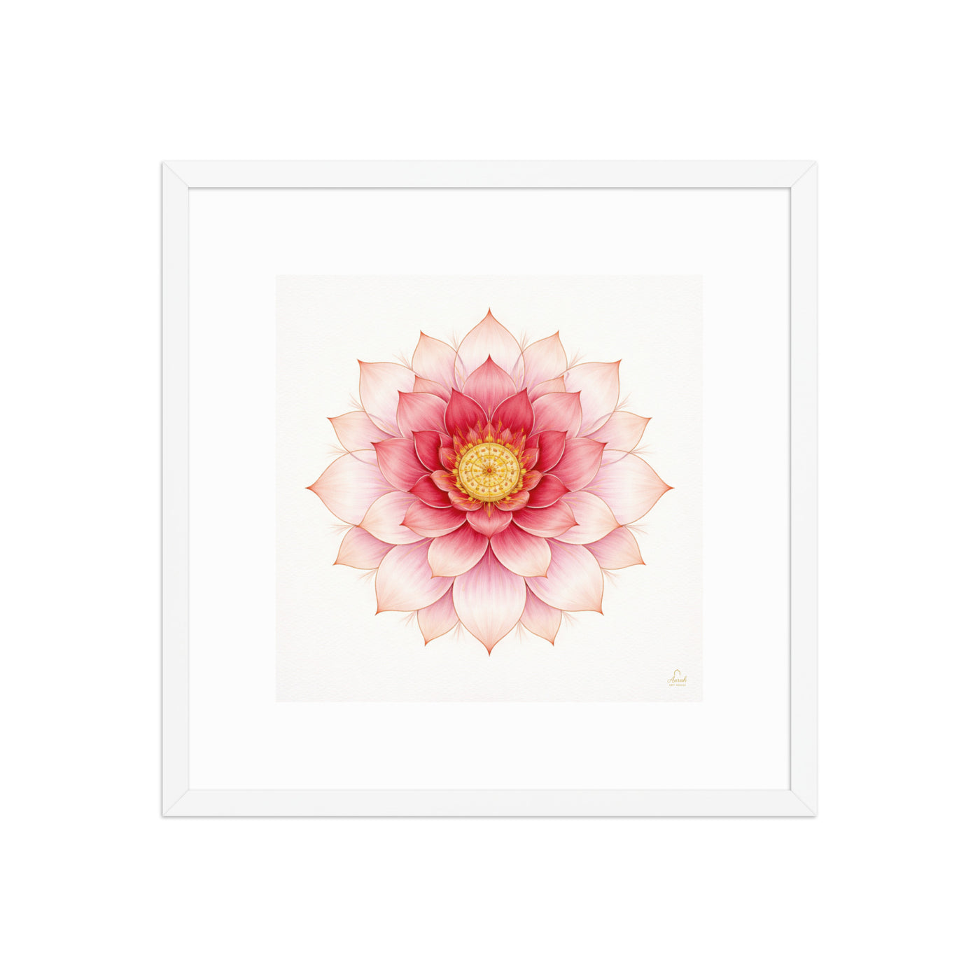 Rosette of Noor – Mughal Lotus Mandala Canvas in Pink and Gold — view 3