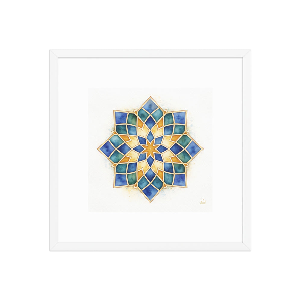 Islamic Geometric Star Pattern Canvas | Mughal Sacred Geometry Wall Art in Sapphire Blue, Teal & Gold — view 9