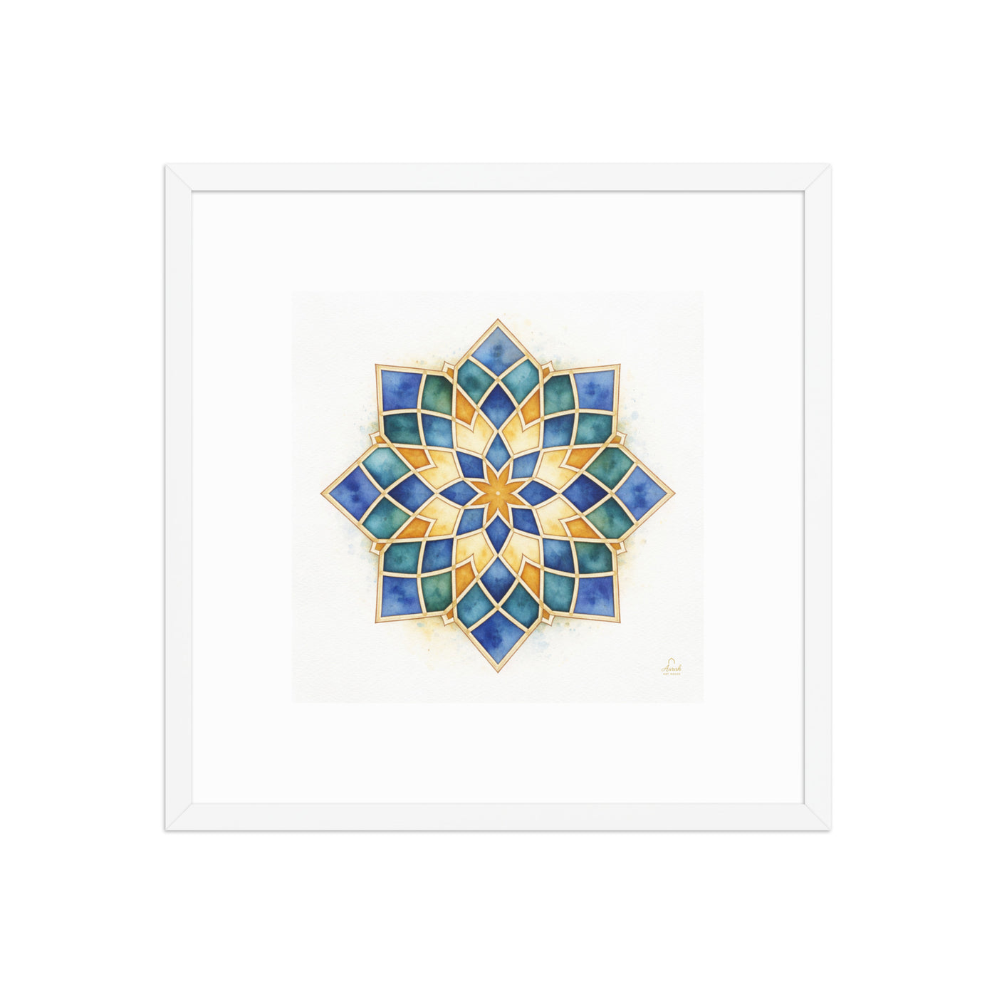 Islamic Geometric Star Pattern Canvas | Mughal Sacred Geometry Wall Art in Sapphire Blue, Teal & Gold — view 9