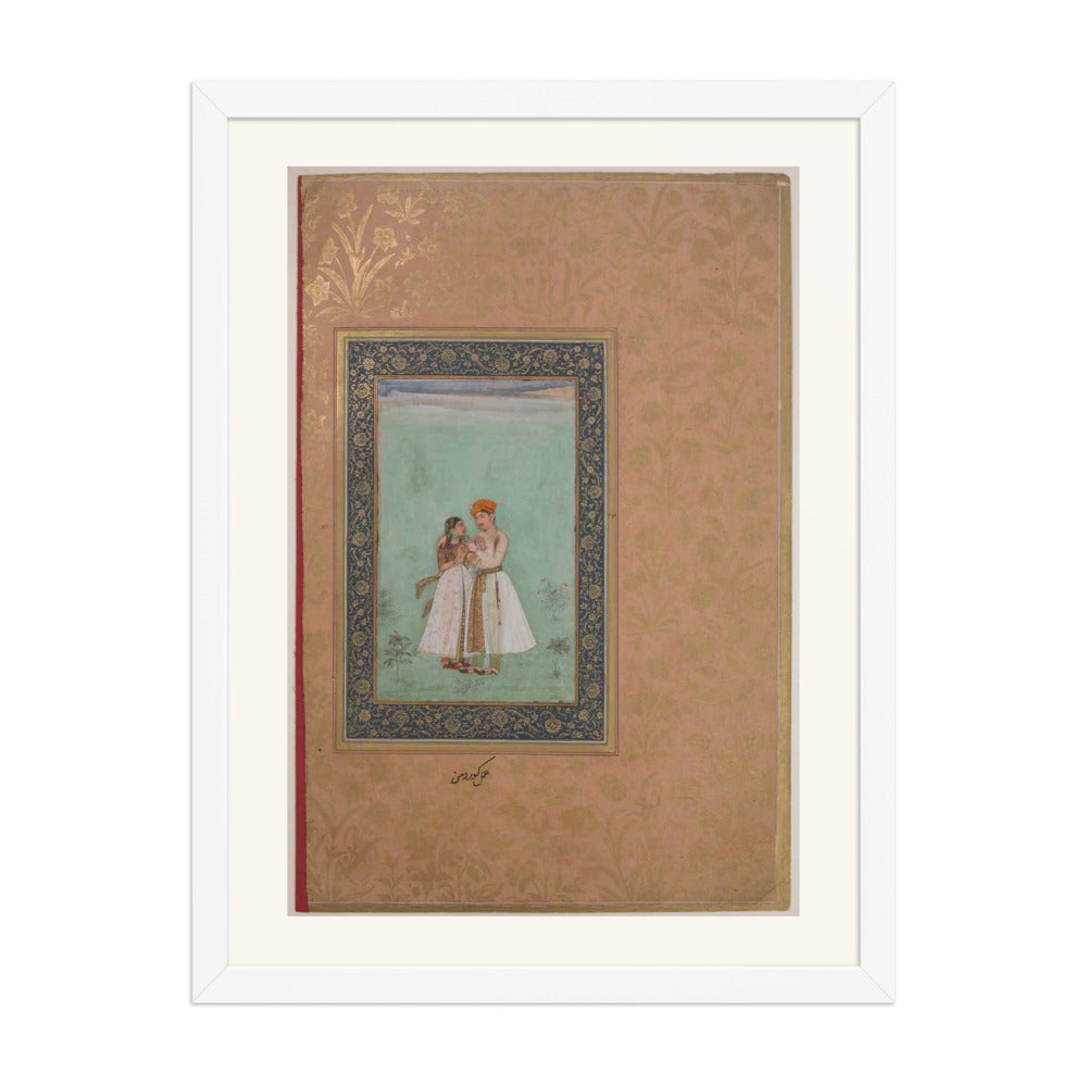 Shah Shuja with a Beloved — Shah Jahan Album Folio | Restored Mughal Wall Art — view 5