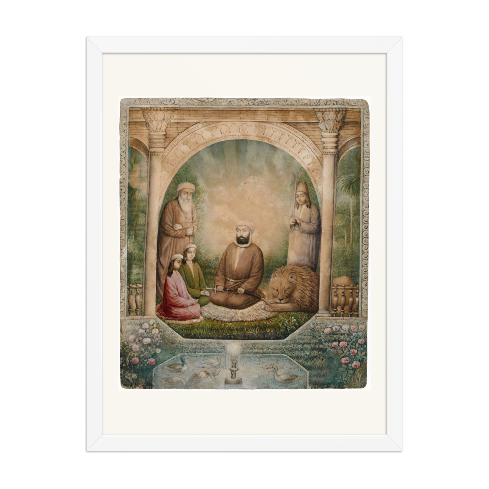 A Sufi Assembly with a Lion | Restored Qajar Painting — view 6