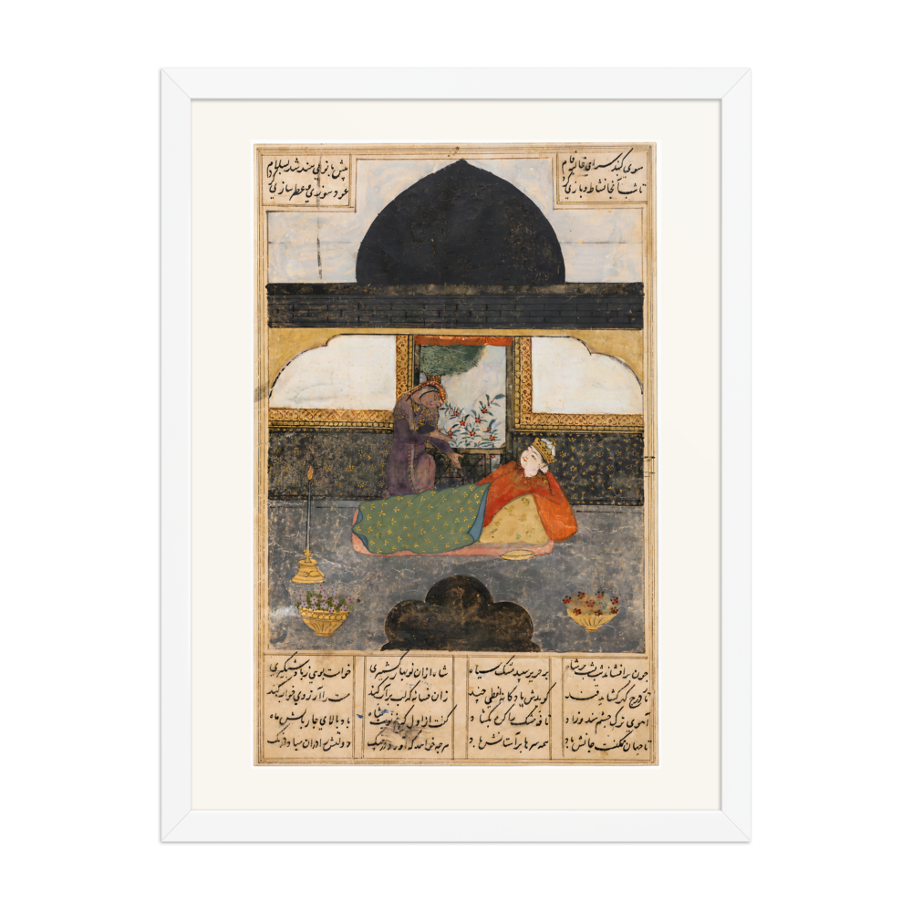 Bahram Gur in the Black Pavilion — Khamsa of Nizami | Restored Persian Wall Art — view 6