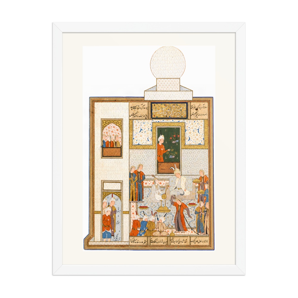Bahram Visits the White Domed Pavilion — Khamsa of Nizami | Restored Persian Wall Art — view 6