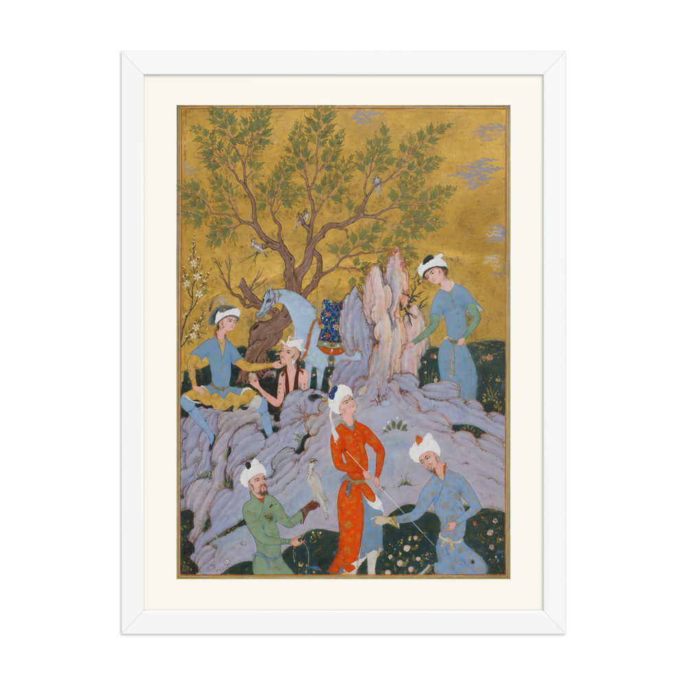 A Princely Hawking Party — Qazvin | Restored Persian Wall Art — view 6