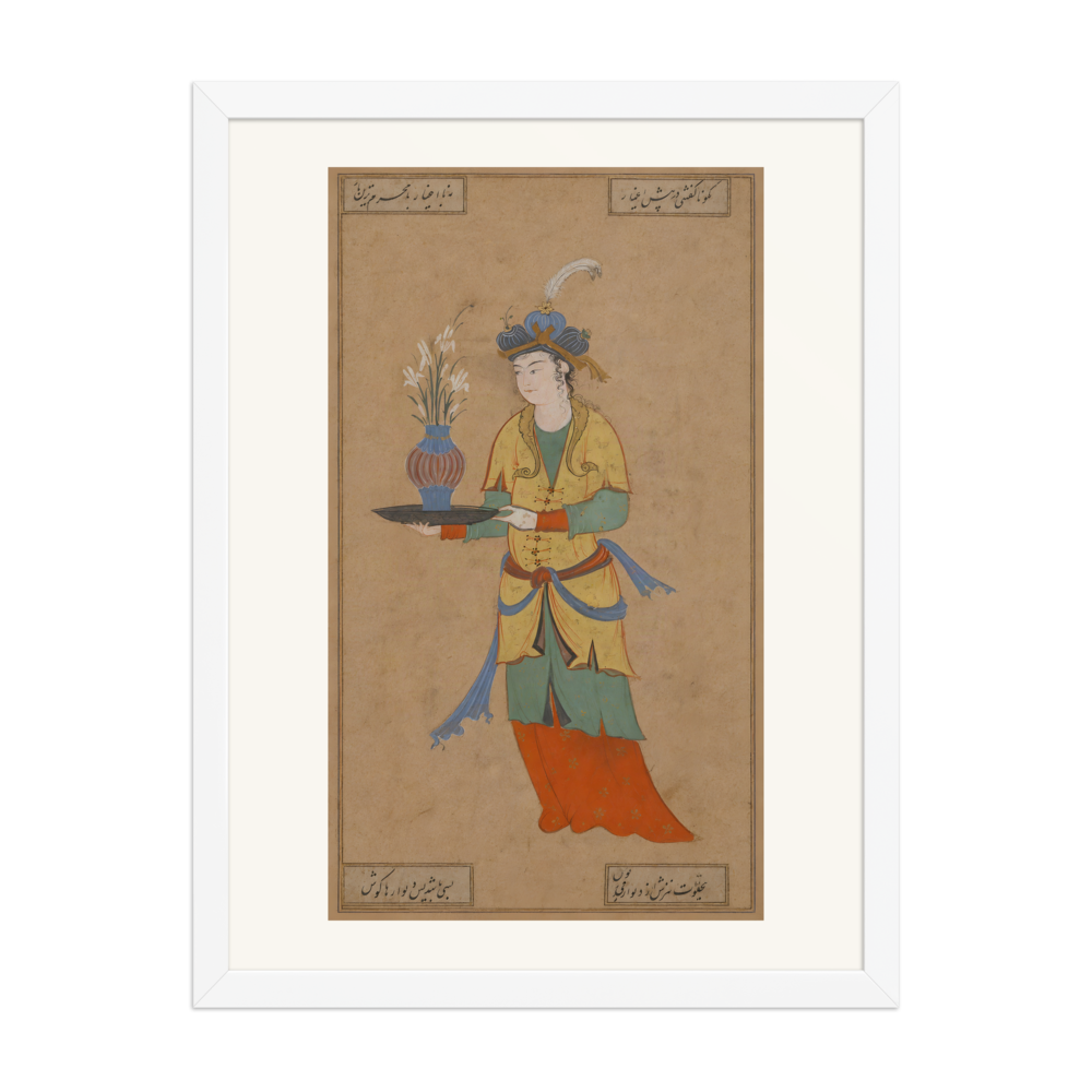 Woman with a Vase of Lilies — Safavid Iran | Restored Persian Wall Art — view 6