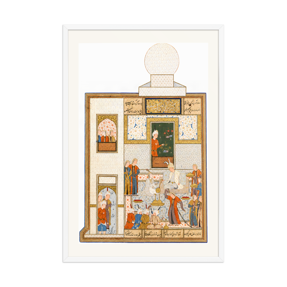 Bahram Visits the White Domed Pavilion — Khamsa of Nizami | Restored Persian Wall Art — view 9