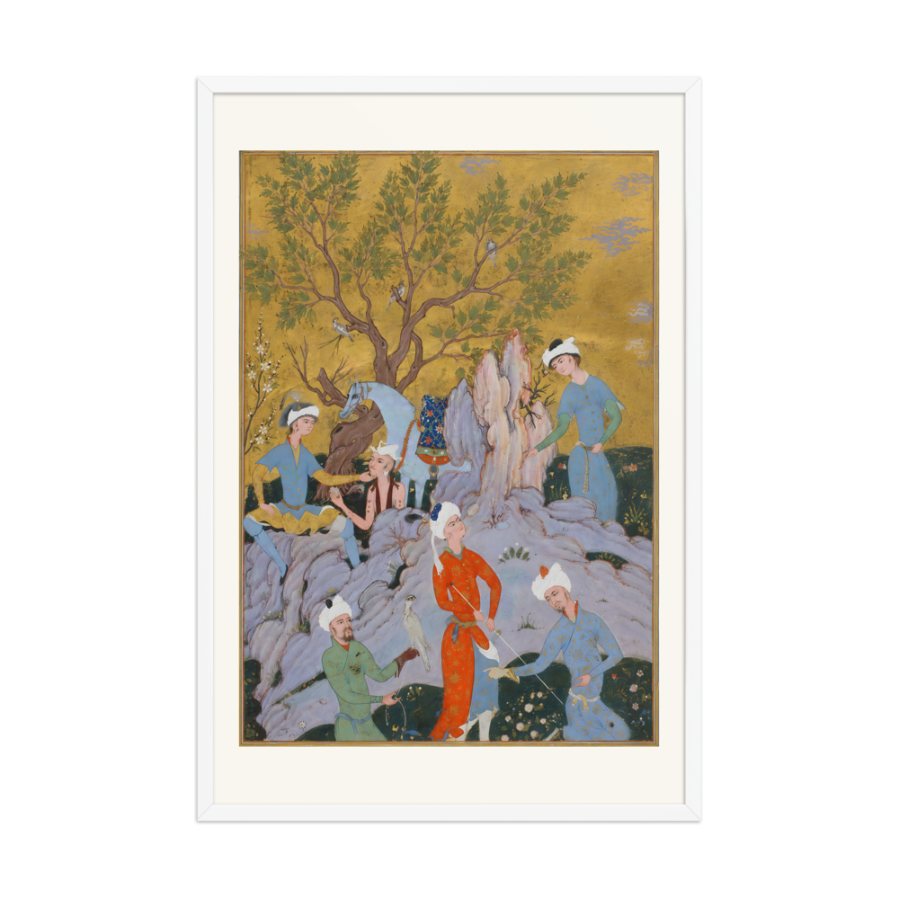 A Princely Hawking Party — Qazvin | Restored Persian Wall Art — view 9