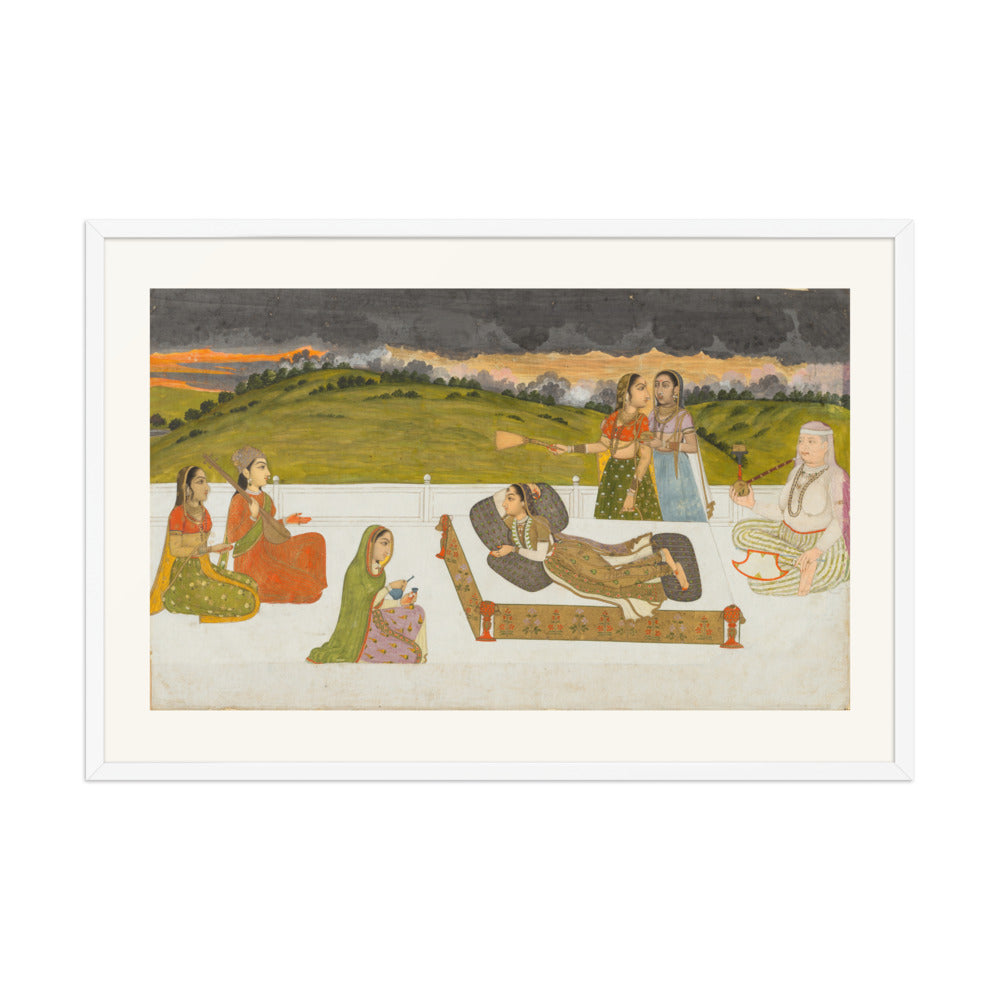 A princess reclining on a terrace with attendants — Restored Mughal Wall Art — view 10
