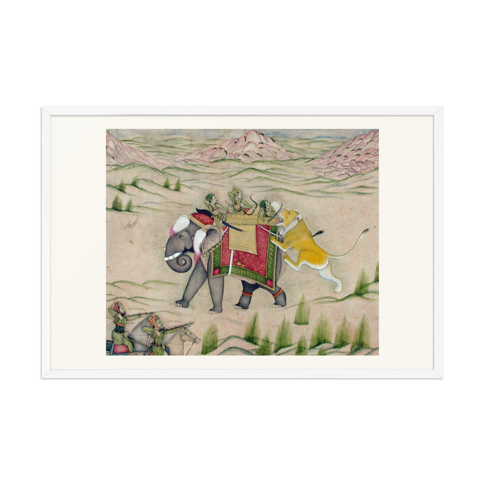 A Lion Attacks the Royal Elephant — Kishangarh Hunt Scene — view 14