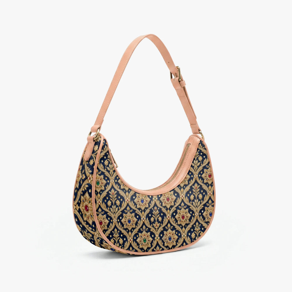 Zardozi Midnight — Navy & Gold Crescent Shoulder Bag — view 4