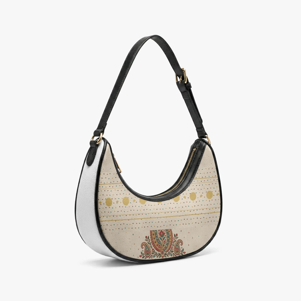 Embroidered Buta — Ivory Crescent Shoulder Bag — view 4