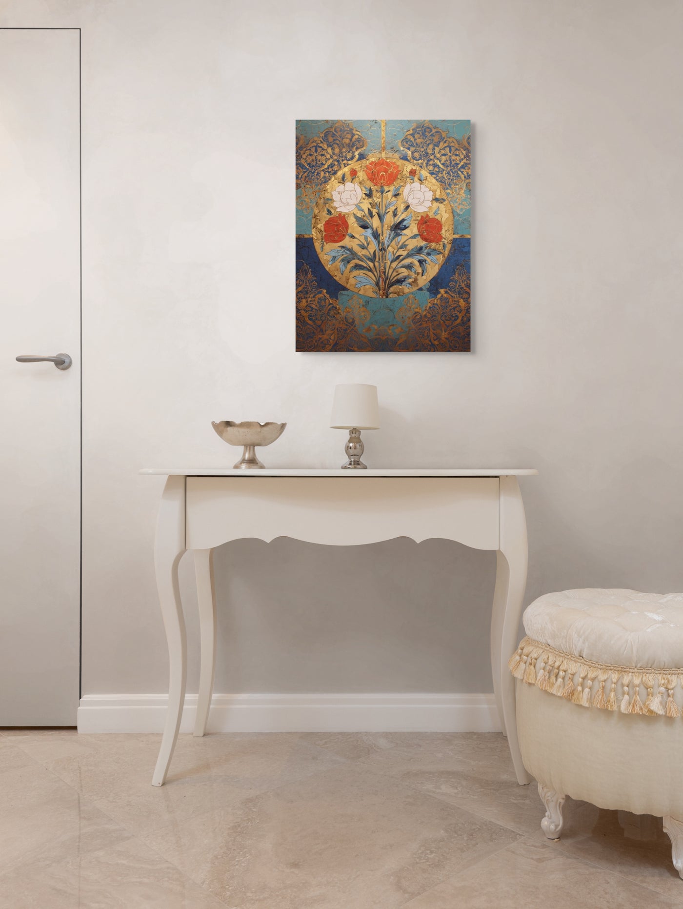 Golden Garden of the Mughals – Floral Medallion Mughal Canvas Art — view 5