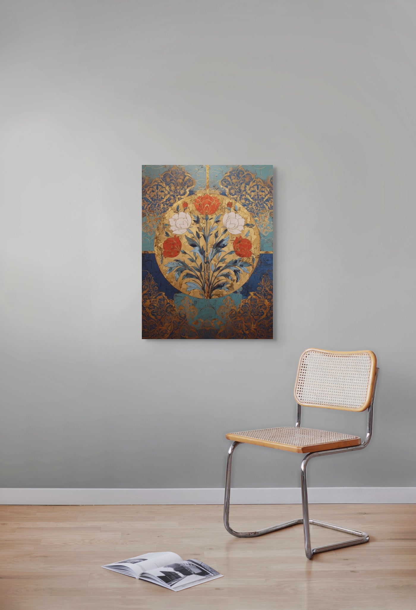Golden Garden of the Mughals – Floral Medallion Mughal Canvas Art — view 6