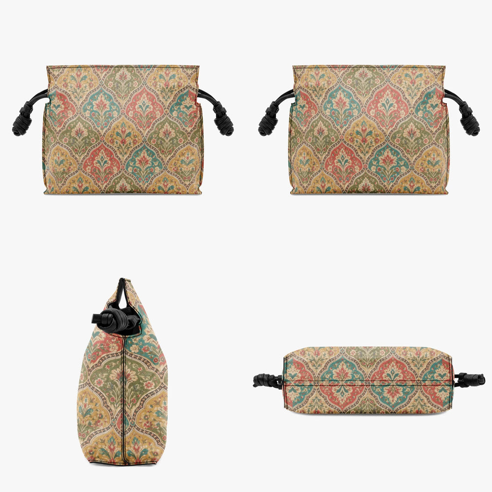 Mehrab Block Print — Ochre & Teal Drawstring Pouch Bag — view 4