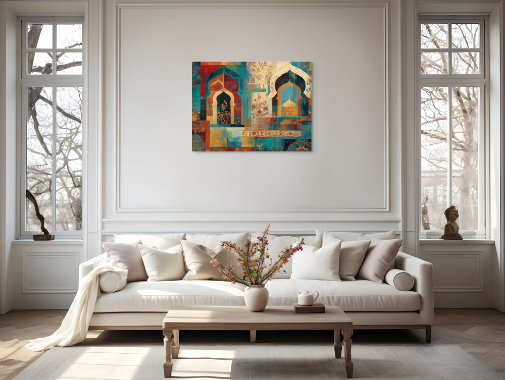 Turquoise Arches of the Mughal Court – Abstract Mughal Architecture Canvas Wall Art — view 12