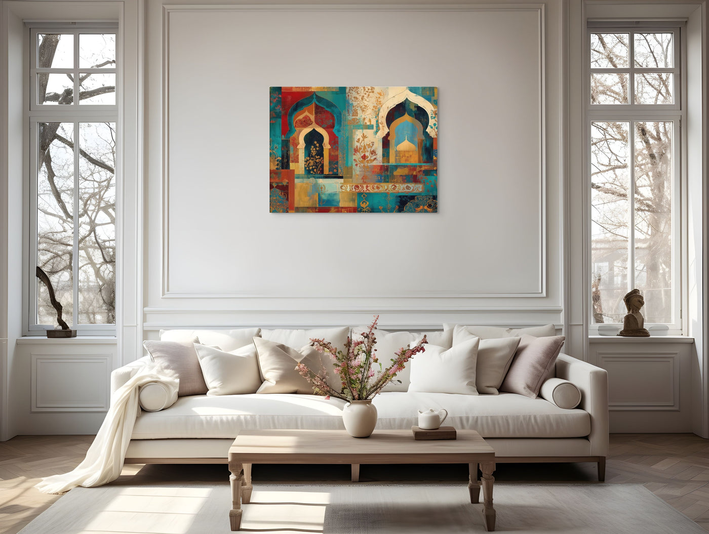 Turquoise Arches of the Mughal Court – Abstract Mughal Architecture Canvas Wall Art — view 12