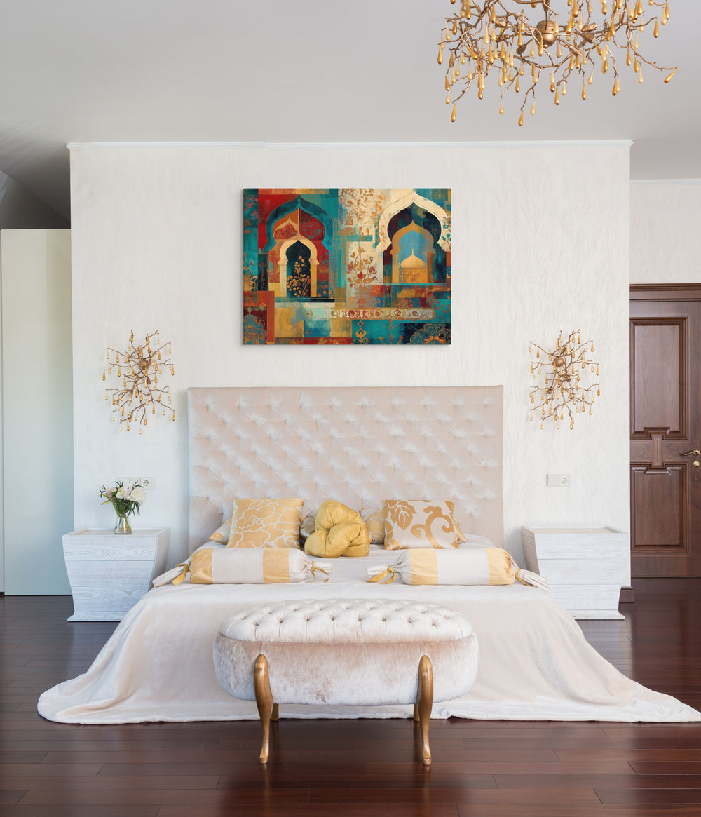 Turquoise Arches of the Mughal Court – Abstract Mughal Architecture Canvas Wall Art — view 13