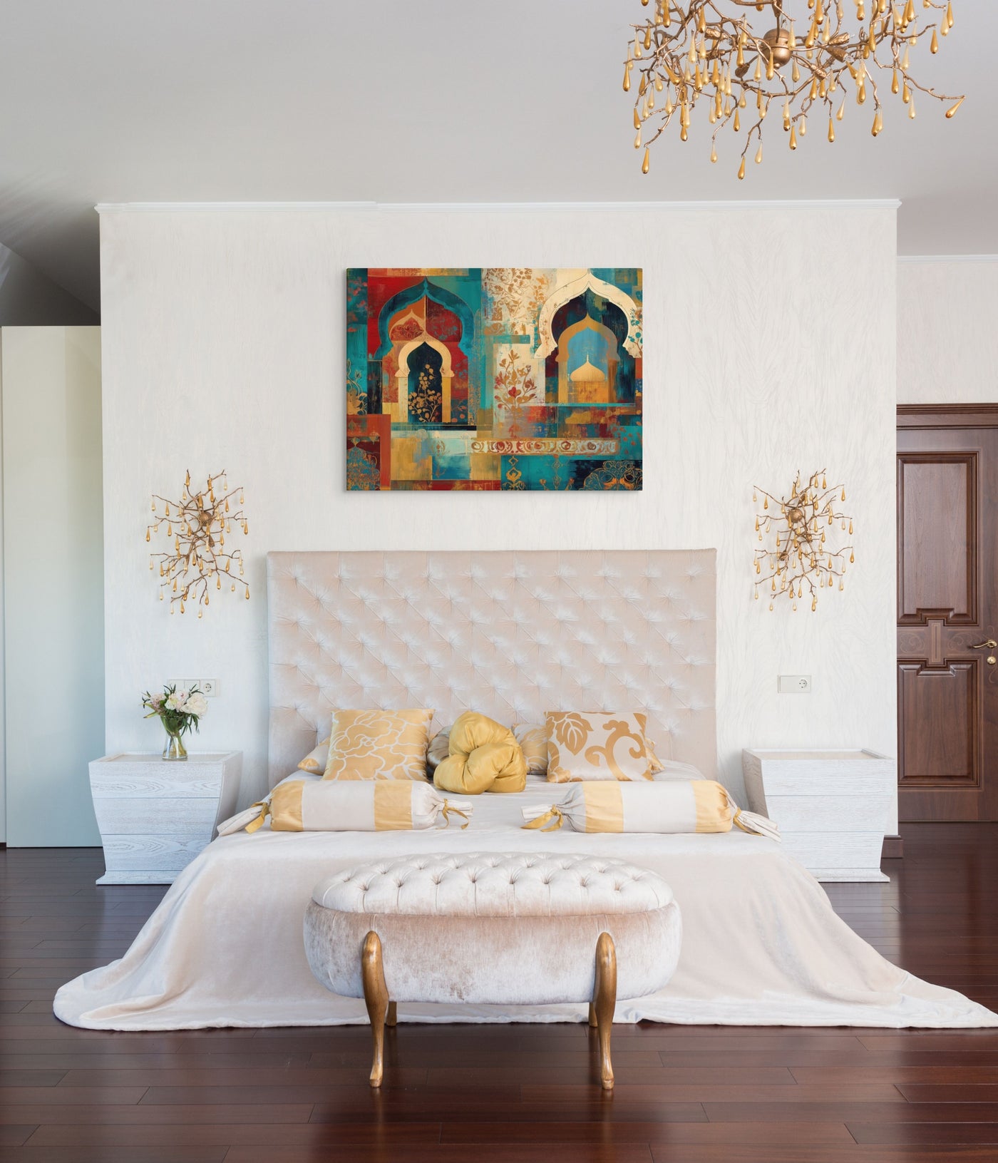 Turquoise Arches of the Mughal Court – Abstract Mughal Architecture Canvas Wall Art — view 13