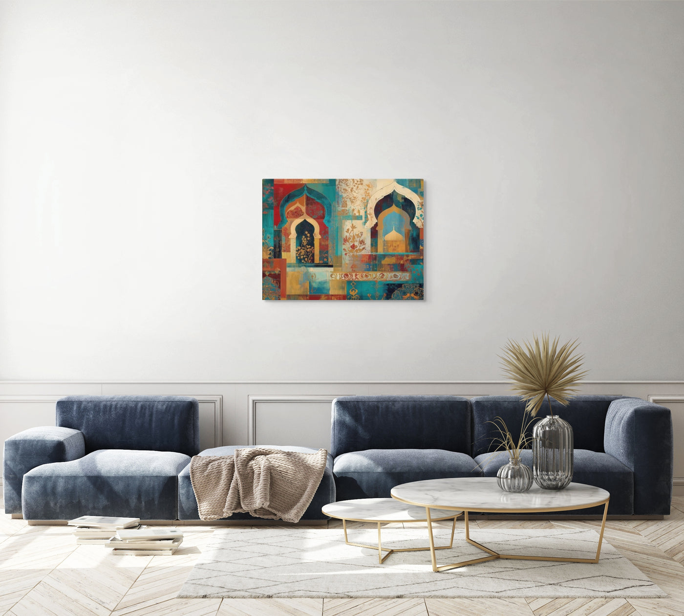 Turquoise Arches of the Mughal Court – Abstract Mughal Architecture Canvas Wall Art — view 11