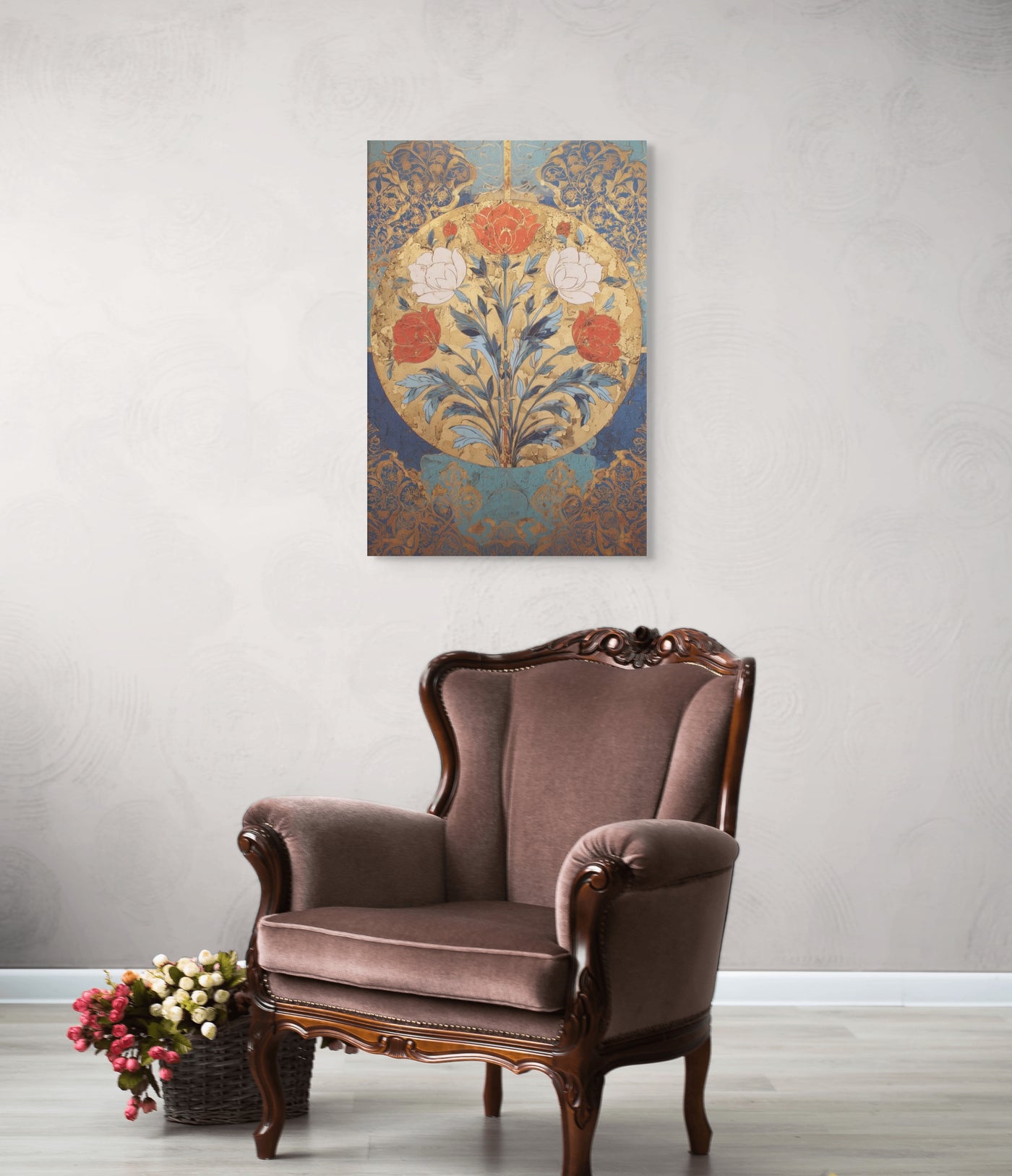 Golden Garden of the Mughals – Floral Medallion Mughal Canvas Art — view 8