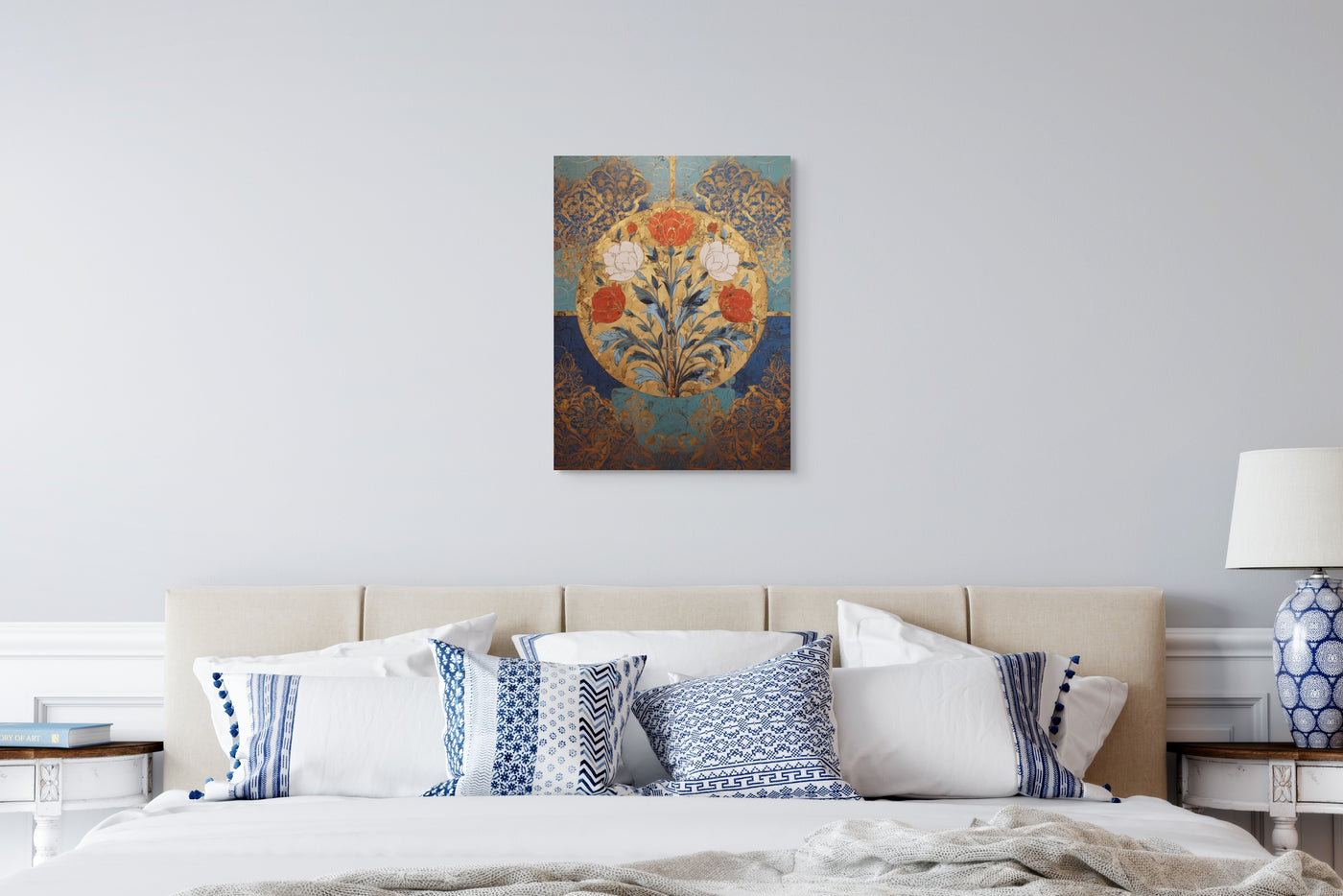 Golden Garden of the Mughals – Floral Medallion Mughal Canvas Art — view 2