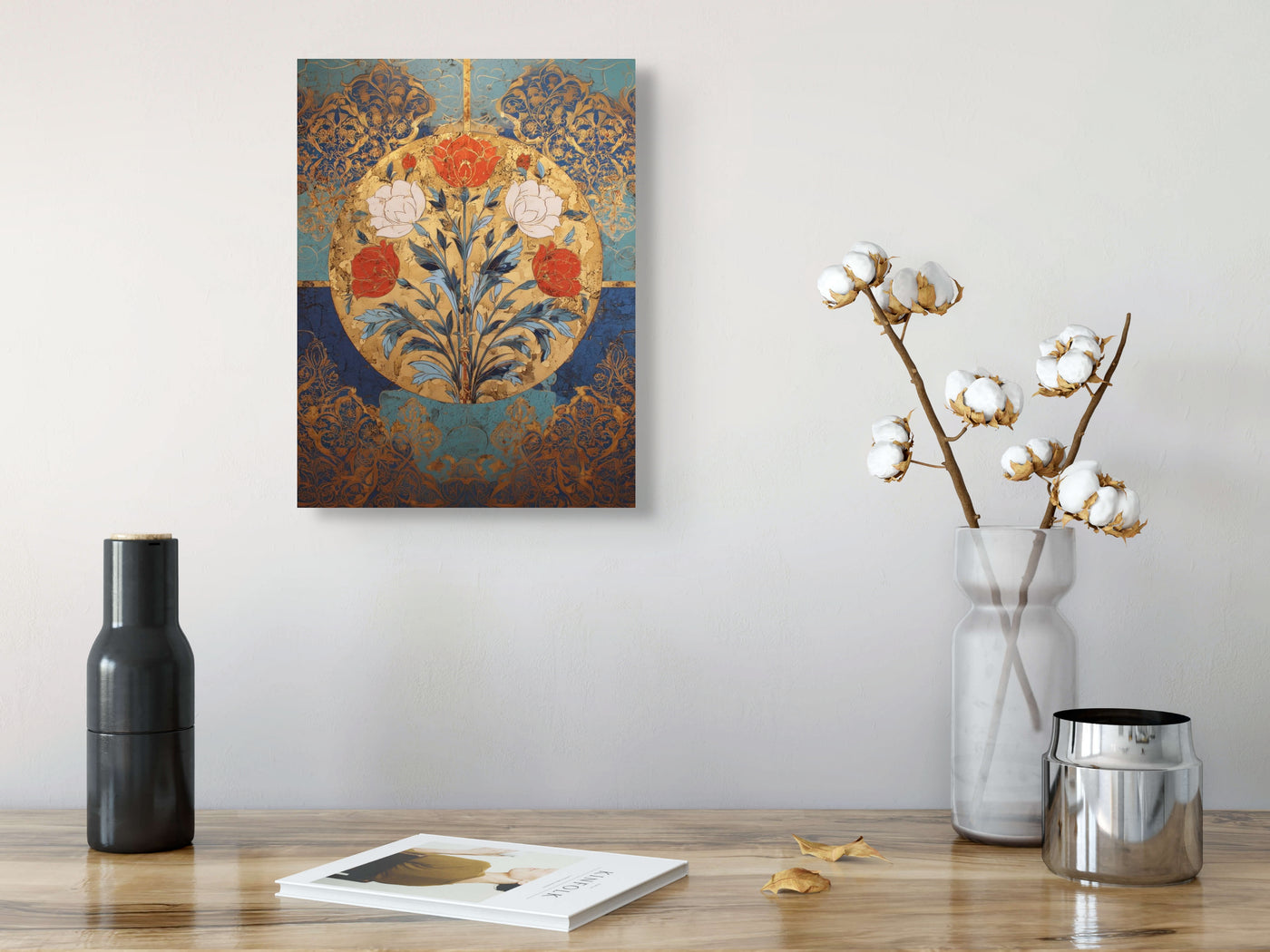 Golden Garden of the Mughals – Floral Medallion Mughal Canvas Art — view 3