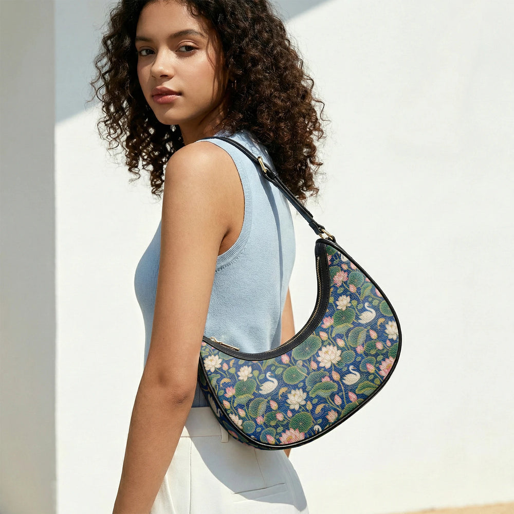 Kamal Talai — Lotus Pond Navy Crescent Shoulder Bag — view 14
