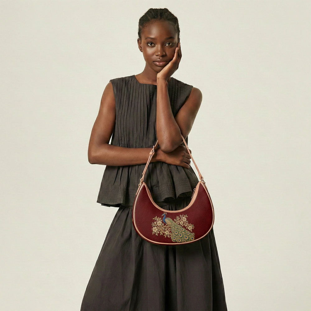 Zardozi Peacock — Maroon & Gold Crescent Shoulder Bag — view 15