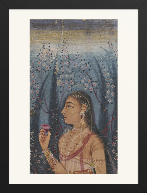 Head of a Young Woman Among Flowering Stems | Restored Mughal Wall Art — view 12
