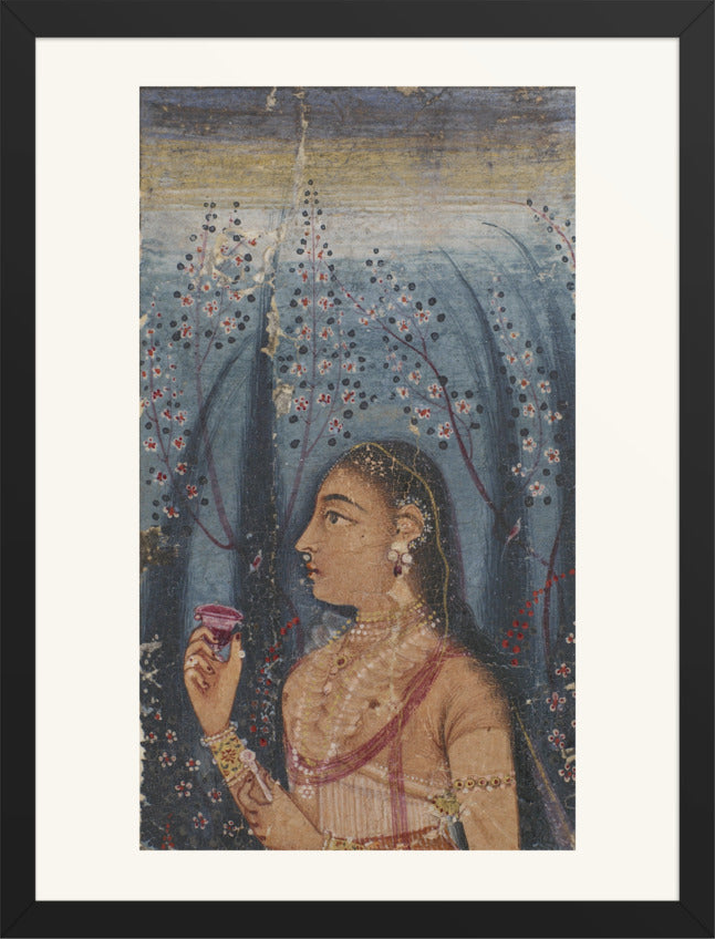 Head of a Young Woman Among Flowering Stems | Restored Mughal Wall Art — view 13