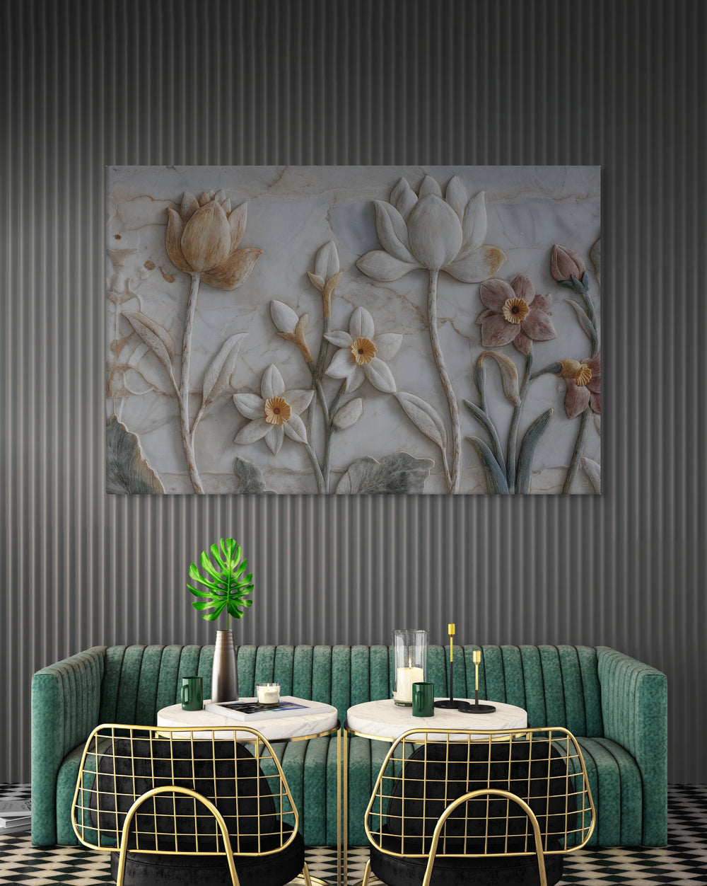Ivory Lotus & Daffodil Relief Art – Sculptural Floral Wall Canvas — view 12