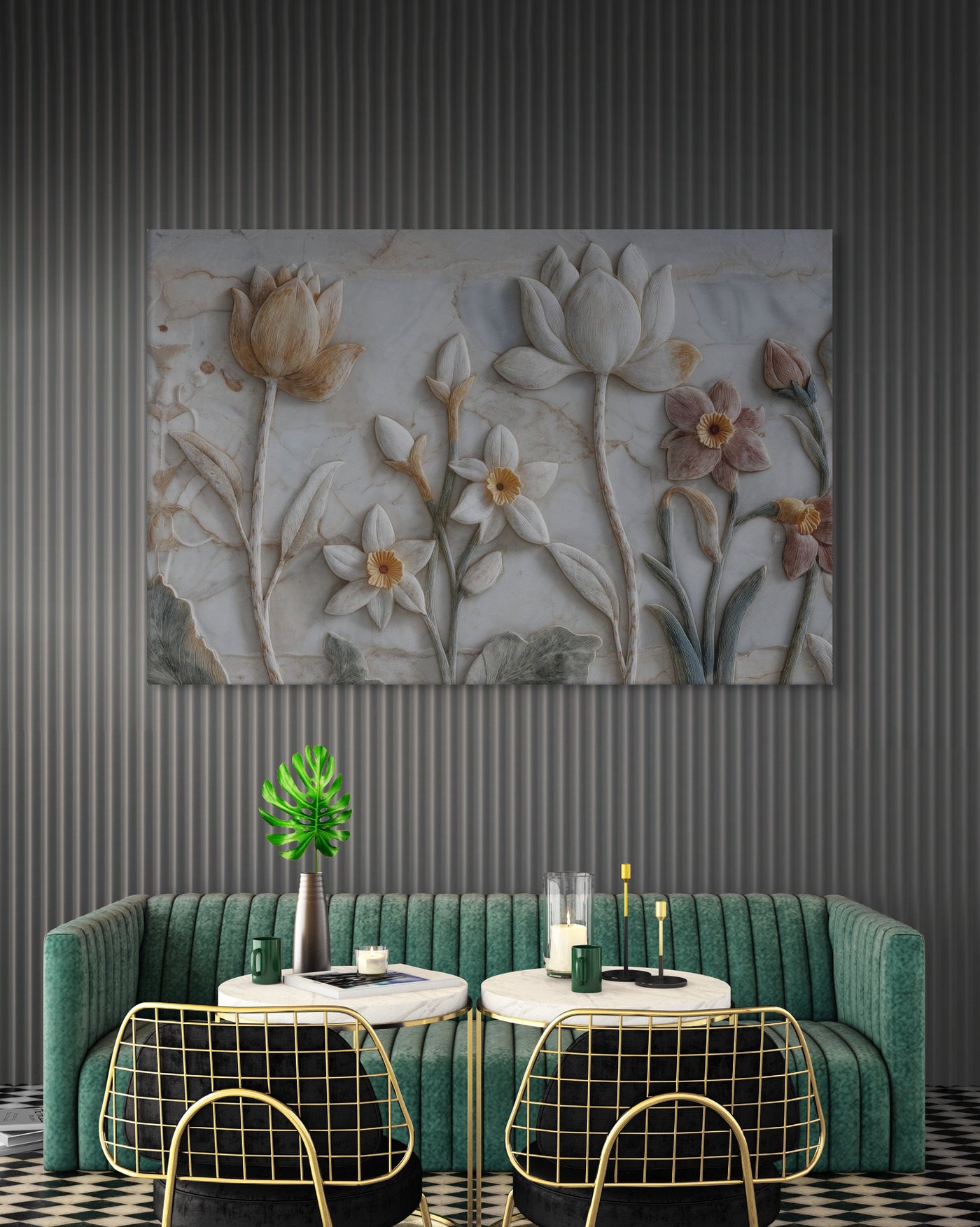 Ivory Lotus & Daffodil Relief Art – Sculptural Floral Wall Canvas — view 12