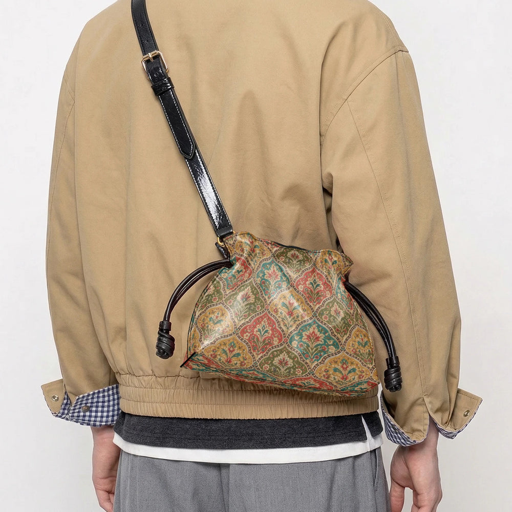 Mehrab Block Print — Ochre & Teal Drawstring Pouch Bag — view 9