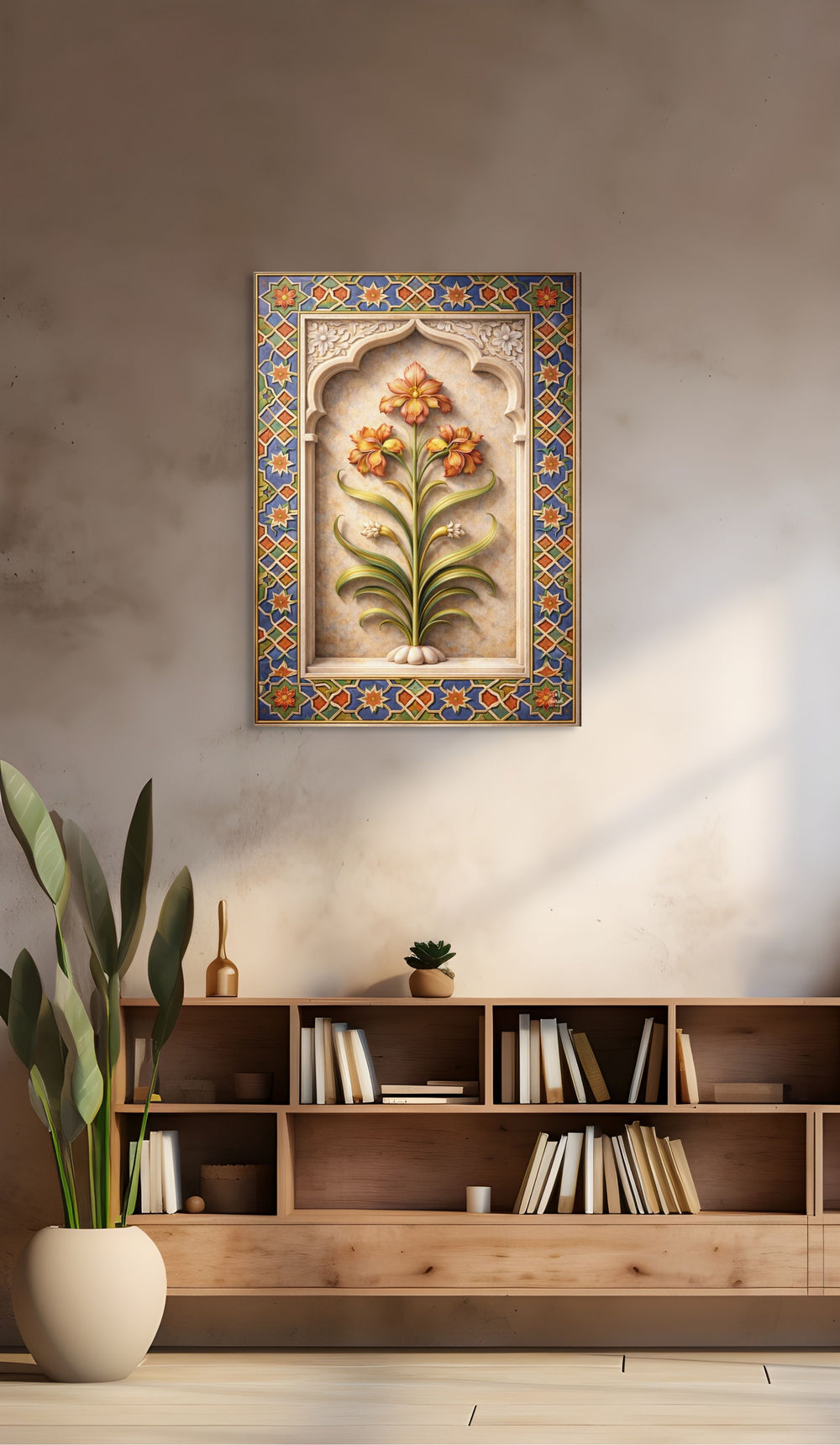 Mughal Floral Arch Canvas – Naulakha Pavilion Lahore Fort Botanical Motif — view 4