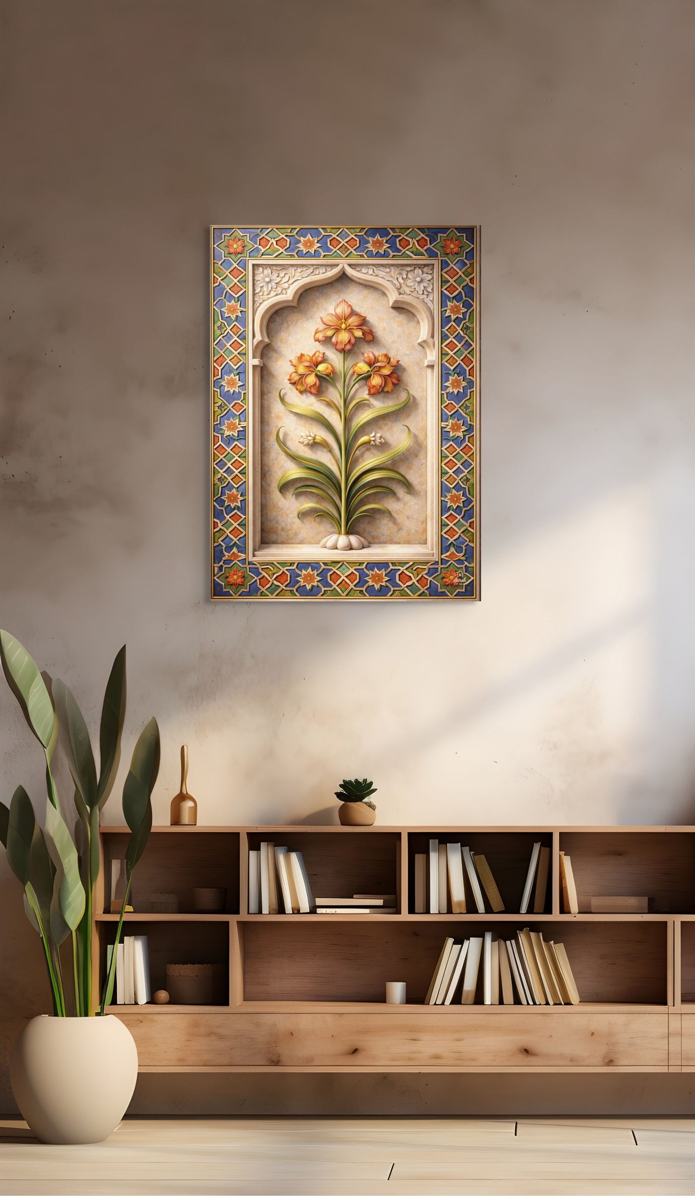 Mughal Floral Arch Canvas – Naulakha Pavilion Lahore Fort Botanical Motif — view 4