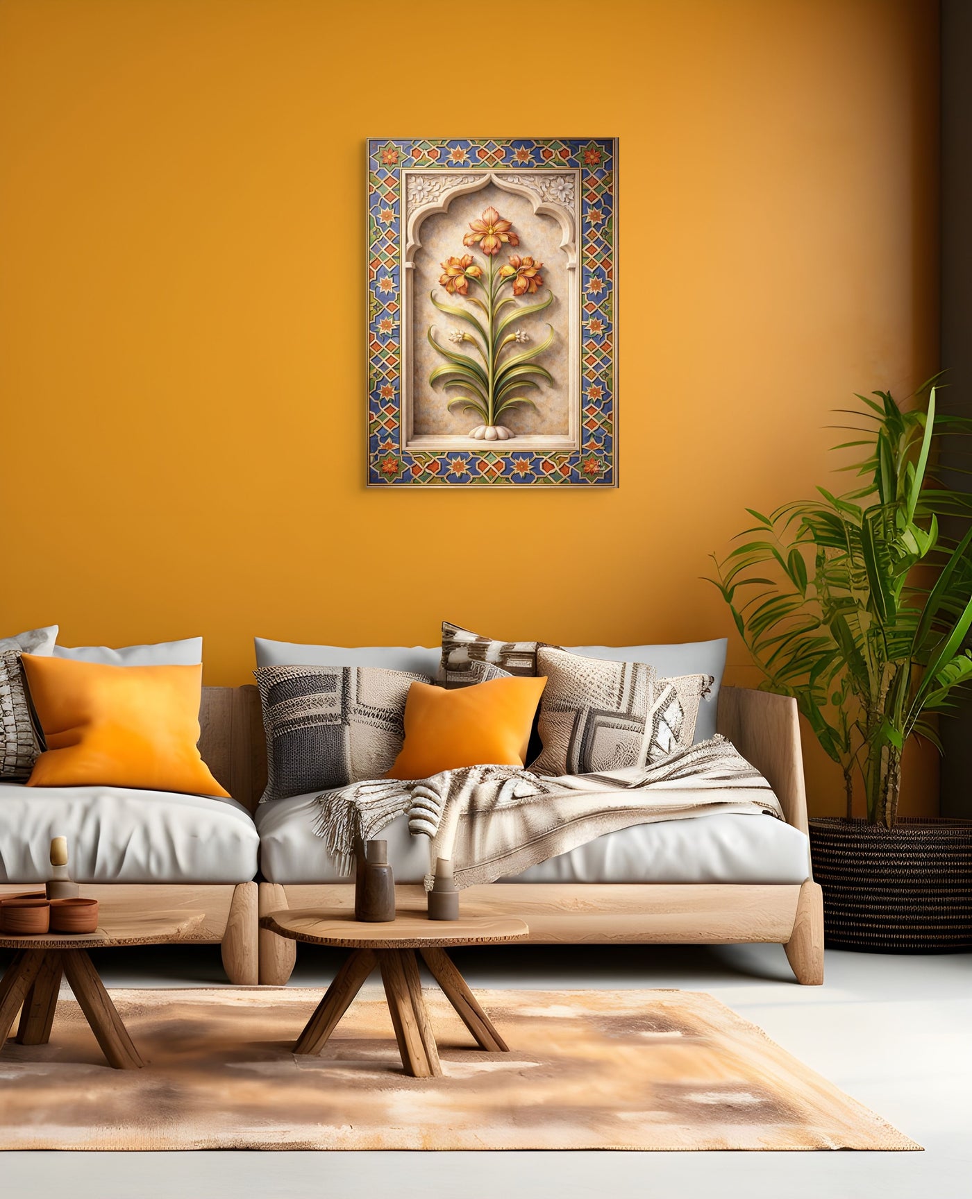 Mughal Floral Arch Canvas – Naulakha Pavilion Lahore Fort Botanical Motif — view 5
